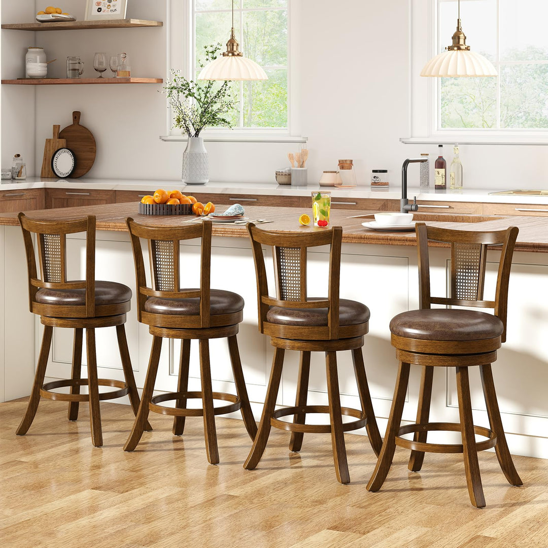 Giantex 25" Bar Stools Set Swivel Counter Height Bar Chairs with PE Rattan Back