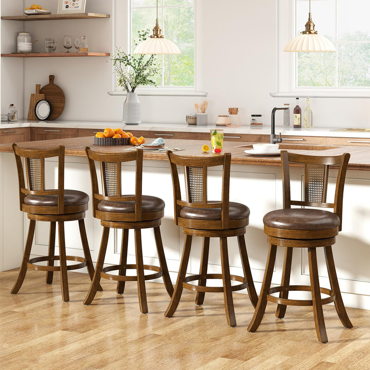Giantex 25" Bar Stools Set Swivel Counter Height Bar Chairs with PE Rattan Back