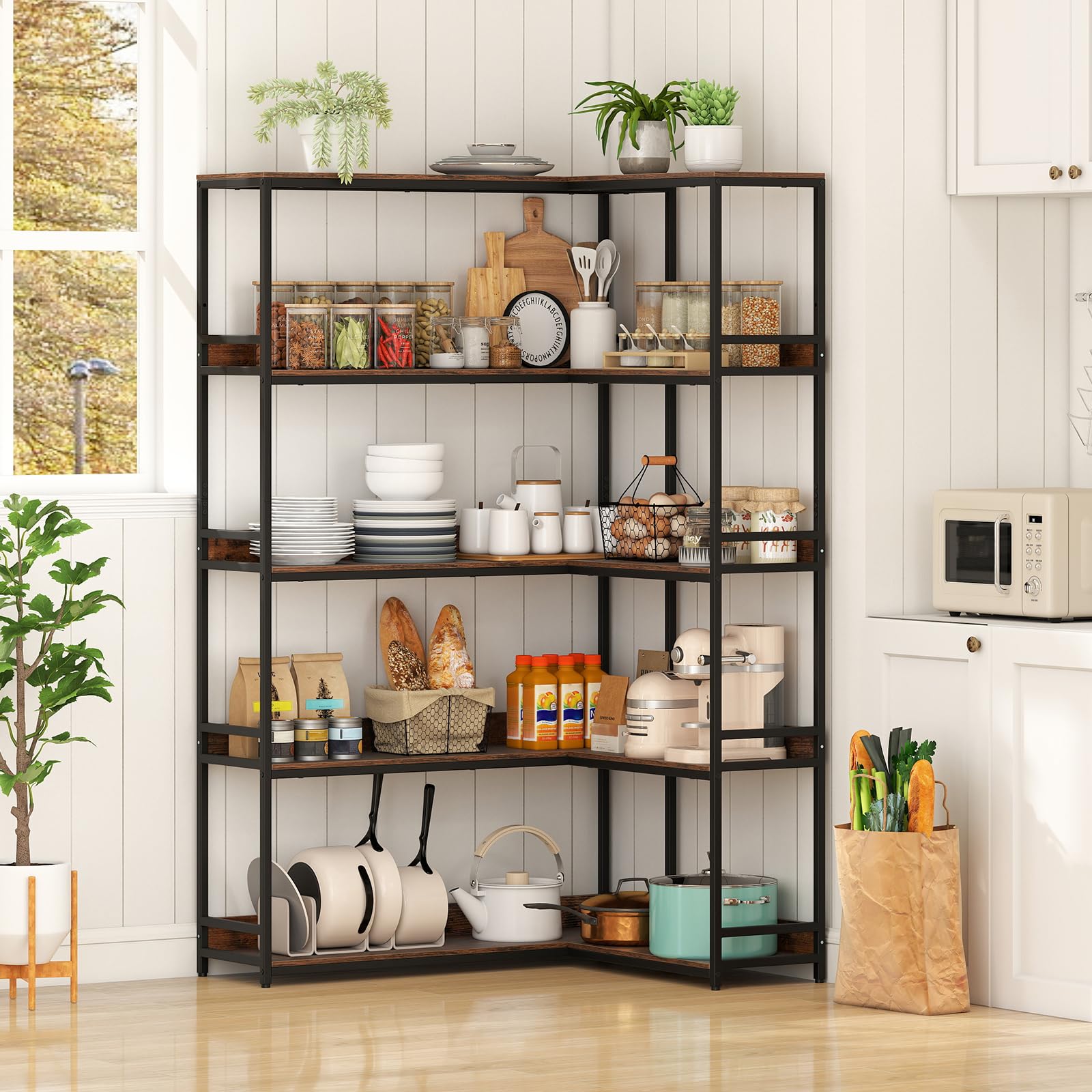 Giantex 5 Tier Corner Bookshelf with Metal Frame for Living Room
