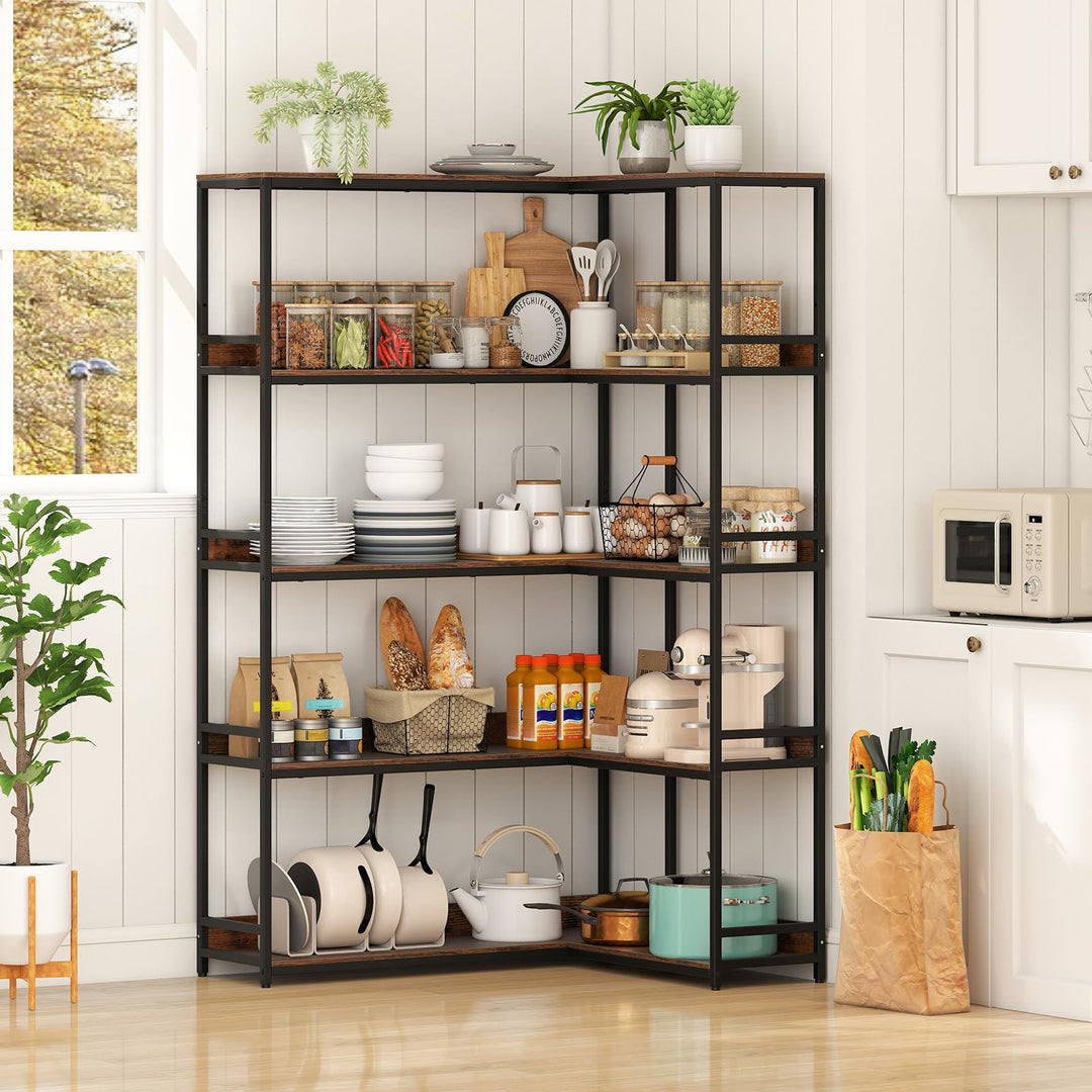 Giantex 5 Tier Corner Bookshelf with Metal Frame for Living Room
