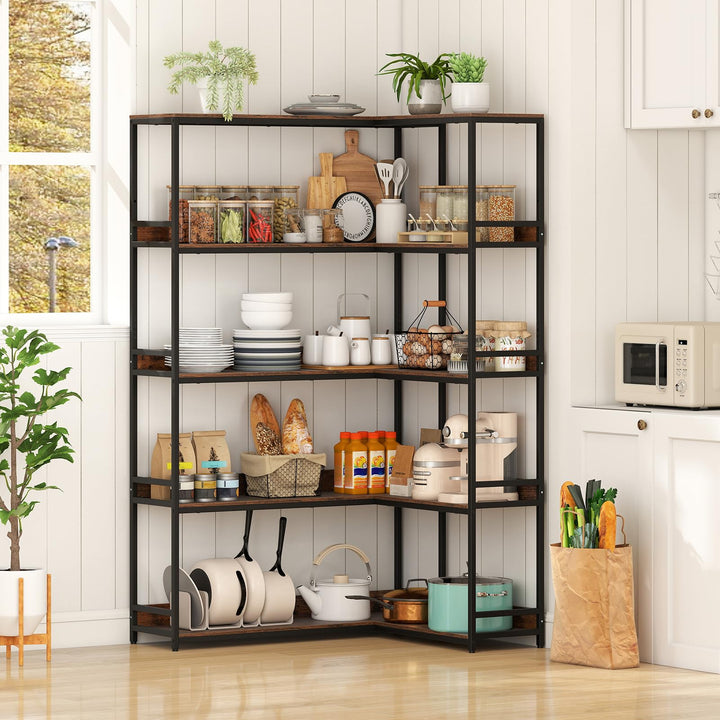 Giantex 5 Tier Corner Bookshelf with Metal Frame for Living Room
