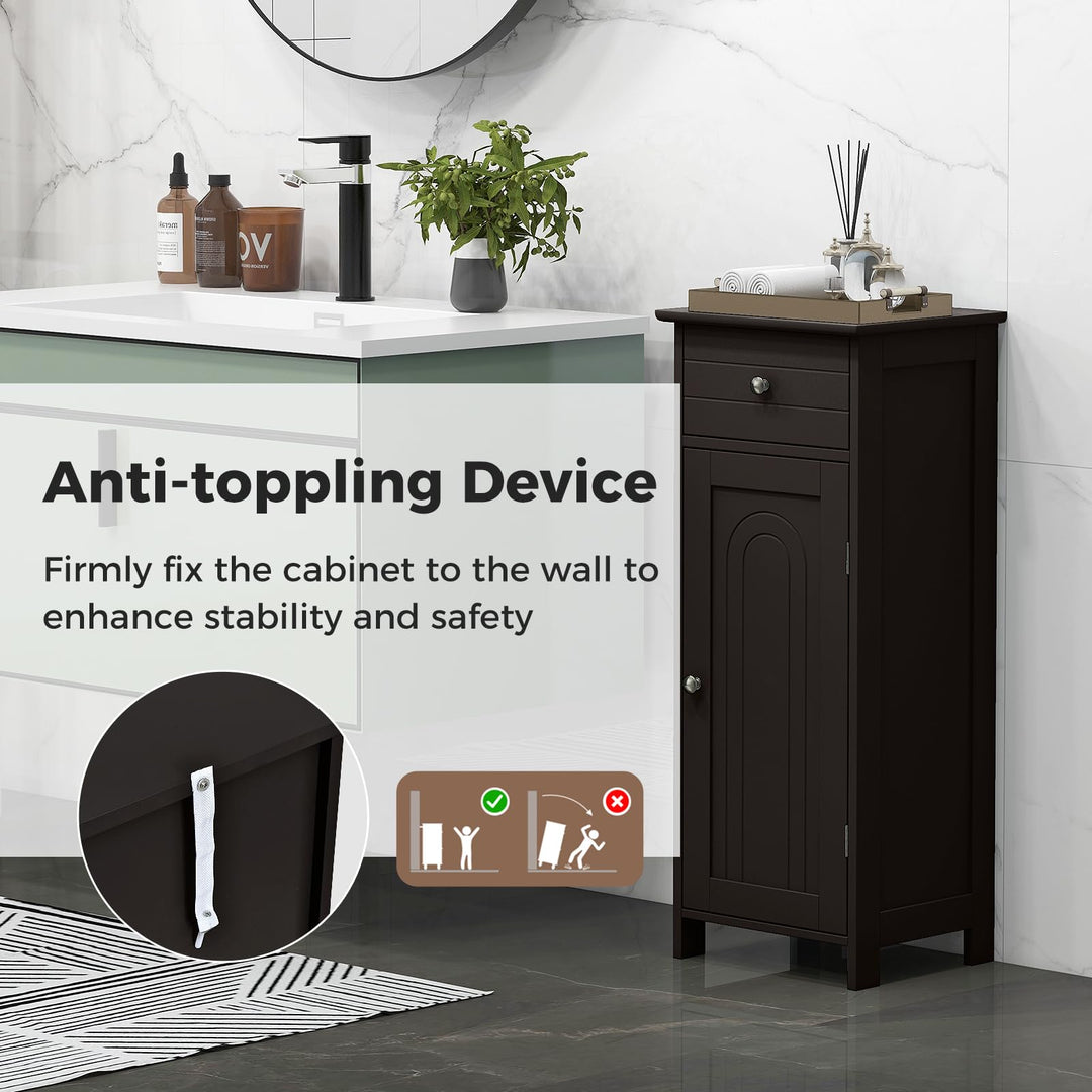 Giantex 34.5” Bathroom Cabinet Narrow Side Storage Organizer with Drawer