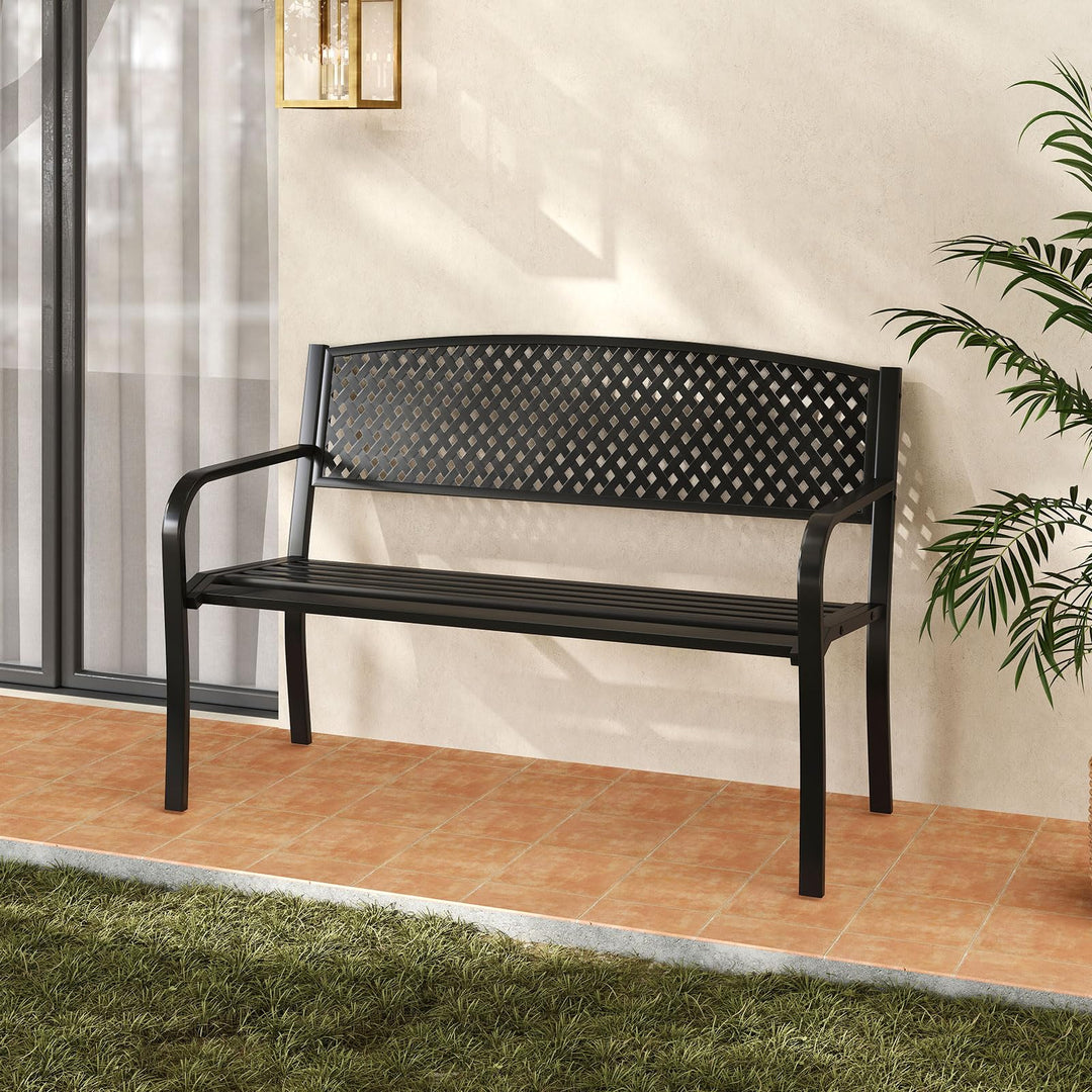 Giantex Metal Outdoor Bench with Mesh Pattern Backrest (50"×24"×33.5")