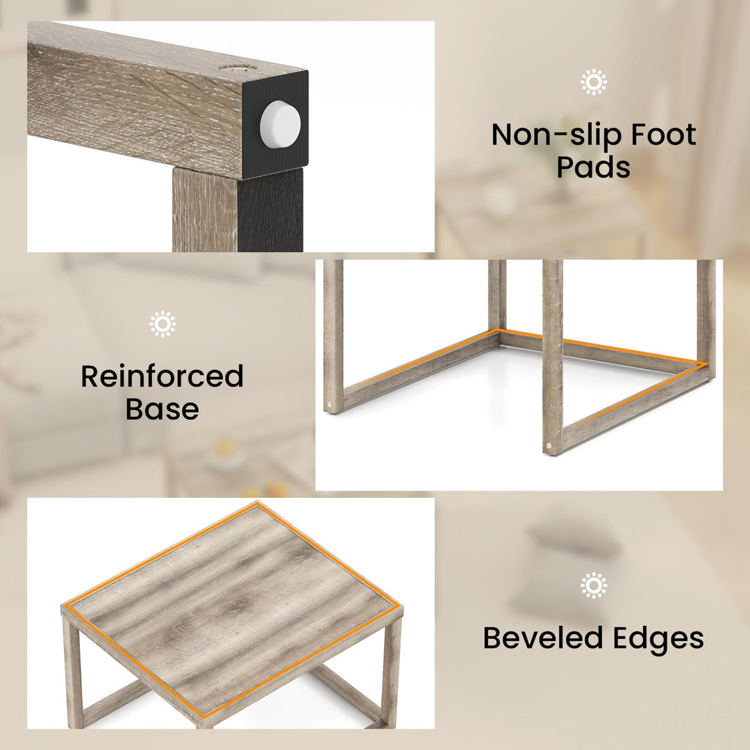 Giantex Nesting Coffee Tables Set of 2 with Storage Shelf Rubber Wood