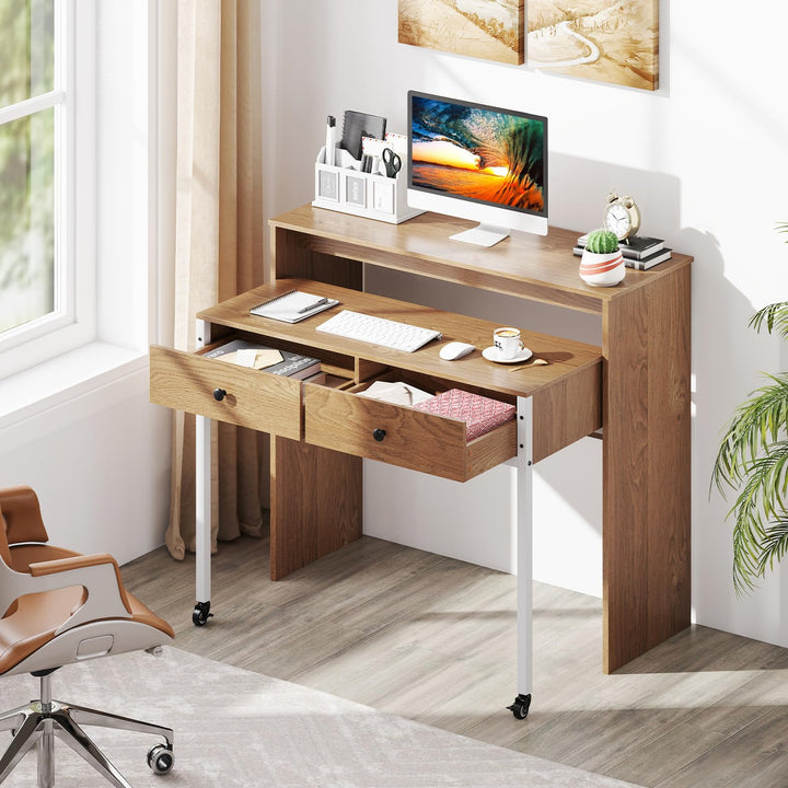 Giantex Small Computer Desk with Hutch & Drawers