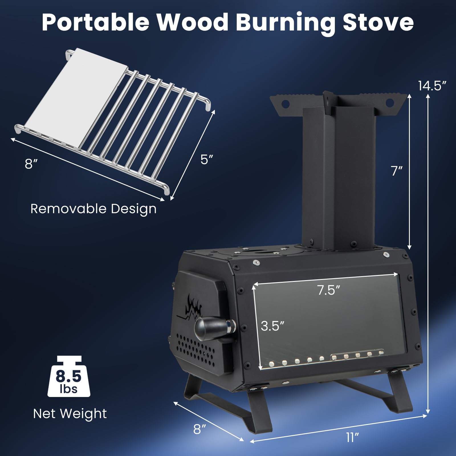 下架 - Giantex Portable Camping Wood Stove - Mini Wood Burning Stove w/ 2 Cooking Positions