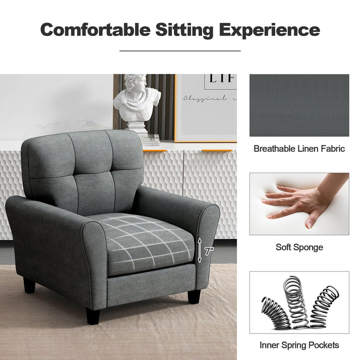 Giantex Modern Mid-Century Accent Chair - Linen Living Room Chair with Tufted Back, Grey