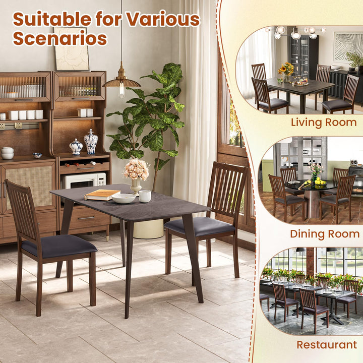 Giantex Wooden Dining Chairs Set, Upholstered Kitchen Chairs w/Slat Back, Wear-Resistant PVC Leather