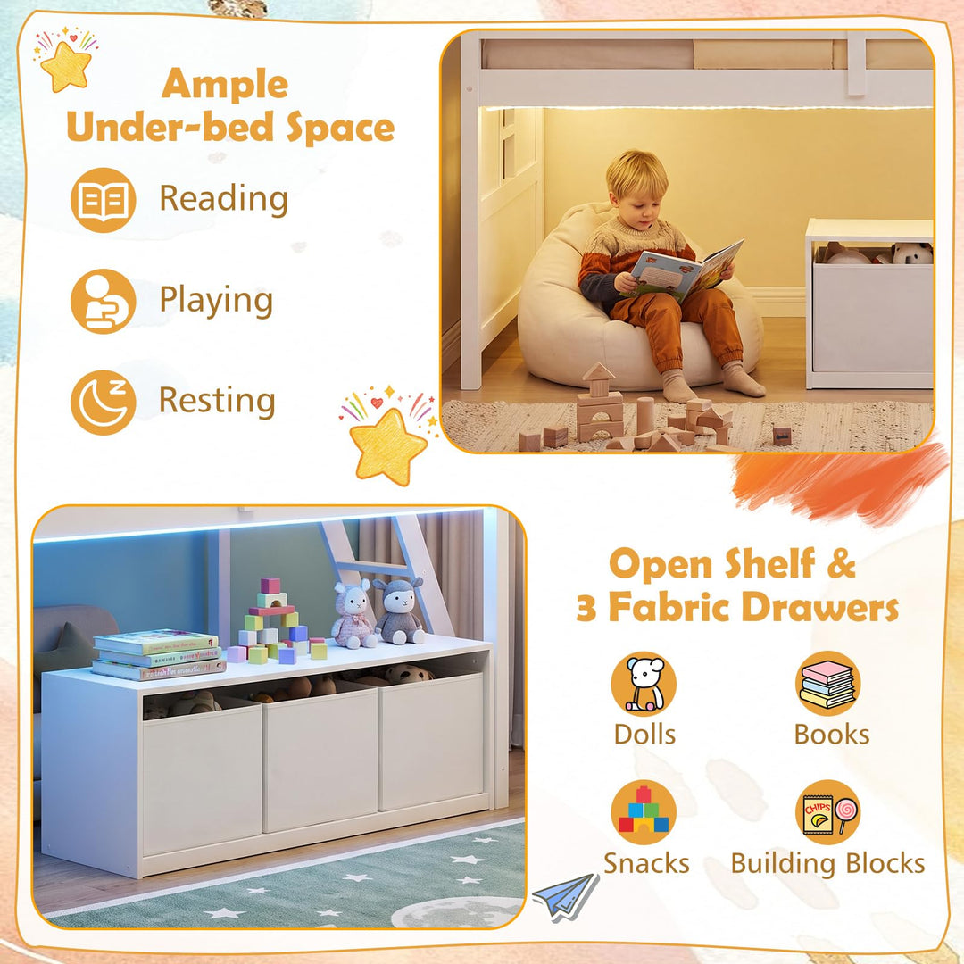 Giantex Kids Low Loft Bed Twin Size with LED Lights