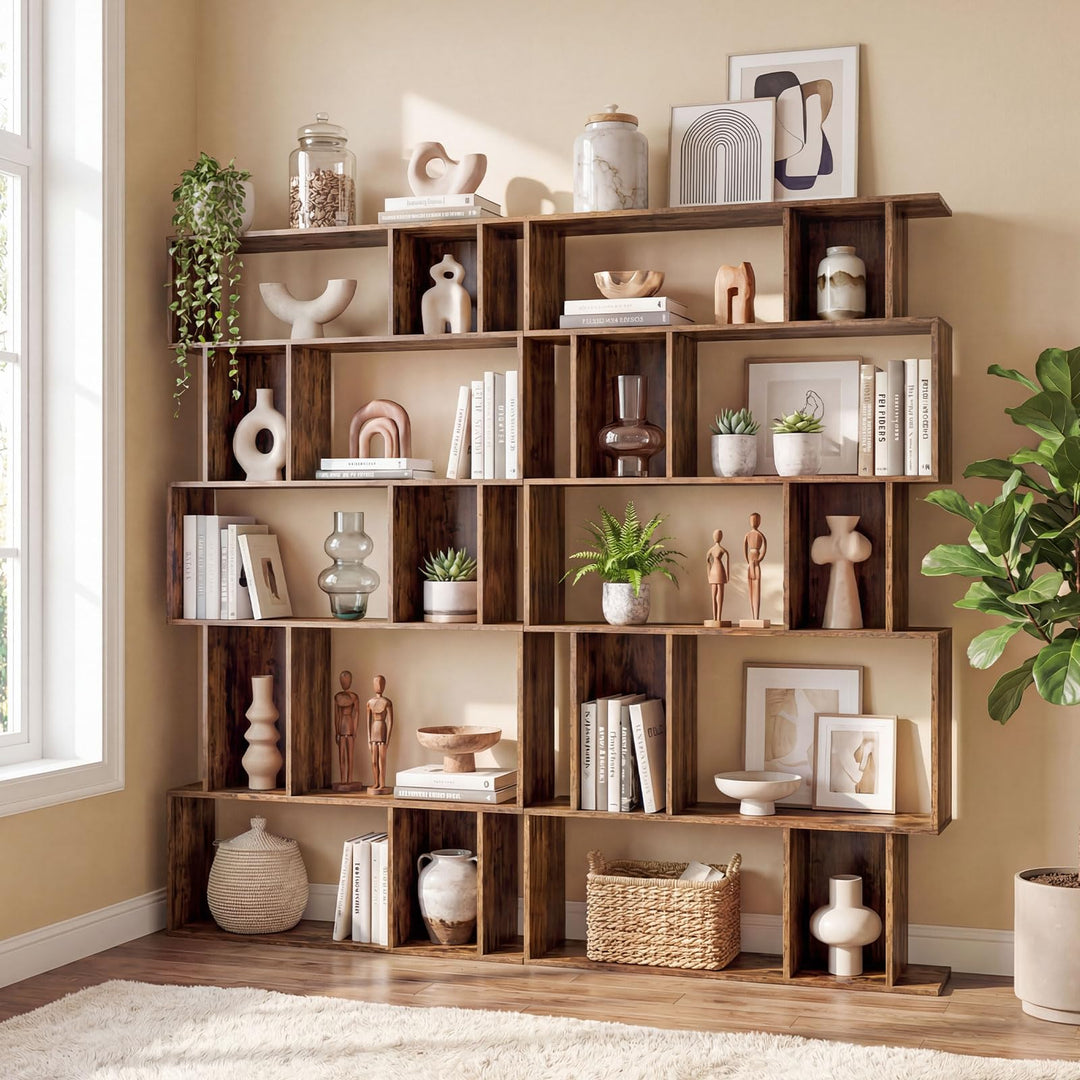 Giantex Geometric Bookshelf 5-Tier Bookcase with Open Shelves and Closed-back Cubes