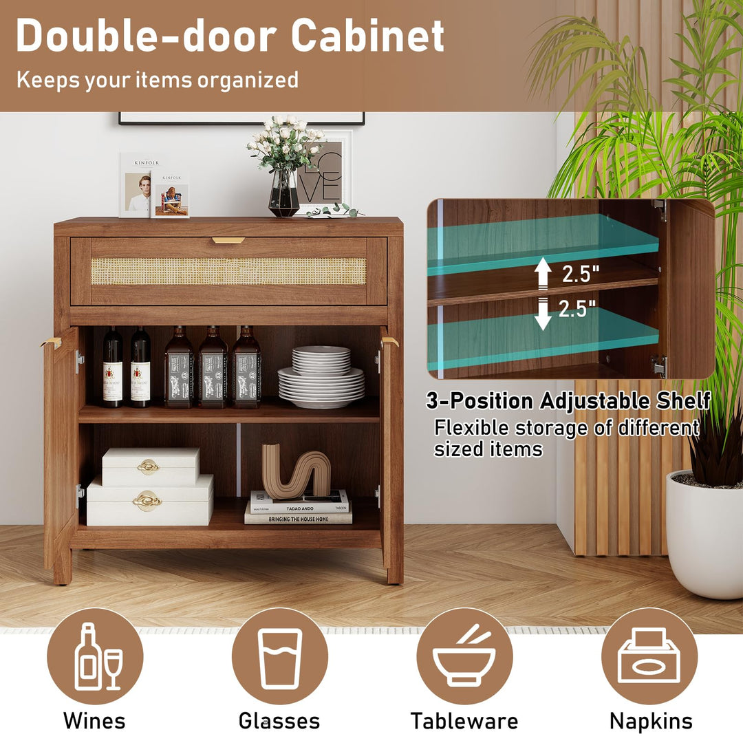 Giantex Sideboard Buffet Cabinet Rustic Rattan Storage Cabinet w/ 2 Doors