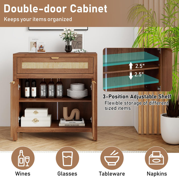 Giantex Sideboard Buffet Cabinet Rustic Rattan Storage Cabinet w/ 2 Doors