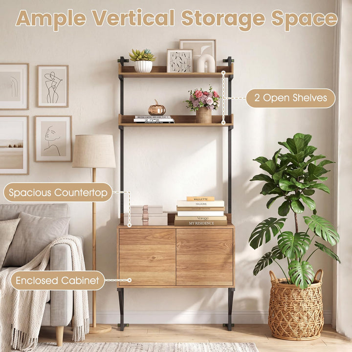 Giantex 71.5" Narrow Tall Wall Mounted Bookshelf with Storage Cabinet (1/2)