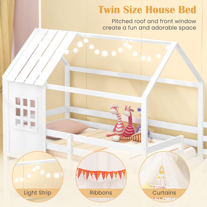 Giantex Twin Bunk Beds with Stairs, Floor House Bed with Roof & Window