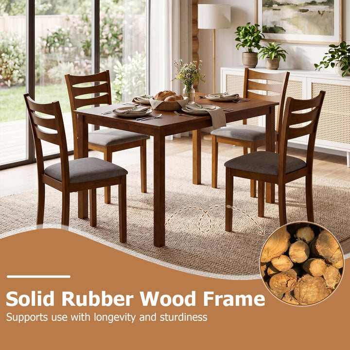 Giantex Rectangular Kitchen Table Set w/ 4 Upholstered Chairs