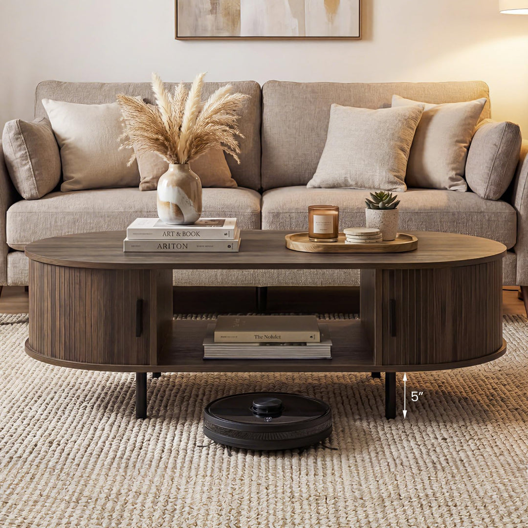 Giantex 47.5" Mid Century Modern Center Table with Sliding Tambour Doors