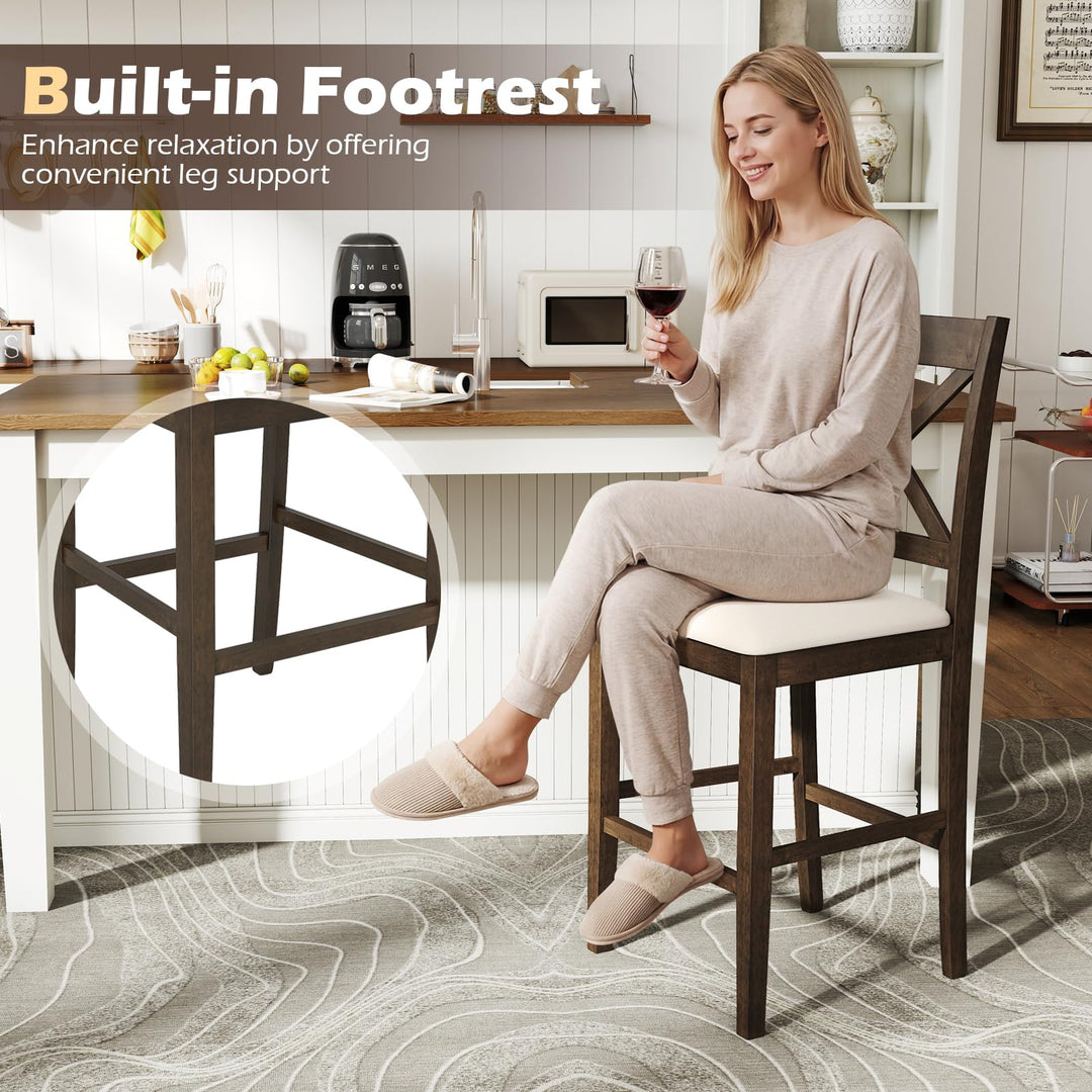 Giantex 24" Farmhouse Bar Stools | Cross Back Counter Height Chairs with Padded Linen Upholstered Seat (2/4)