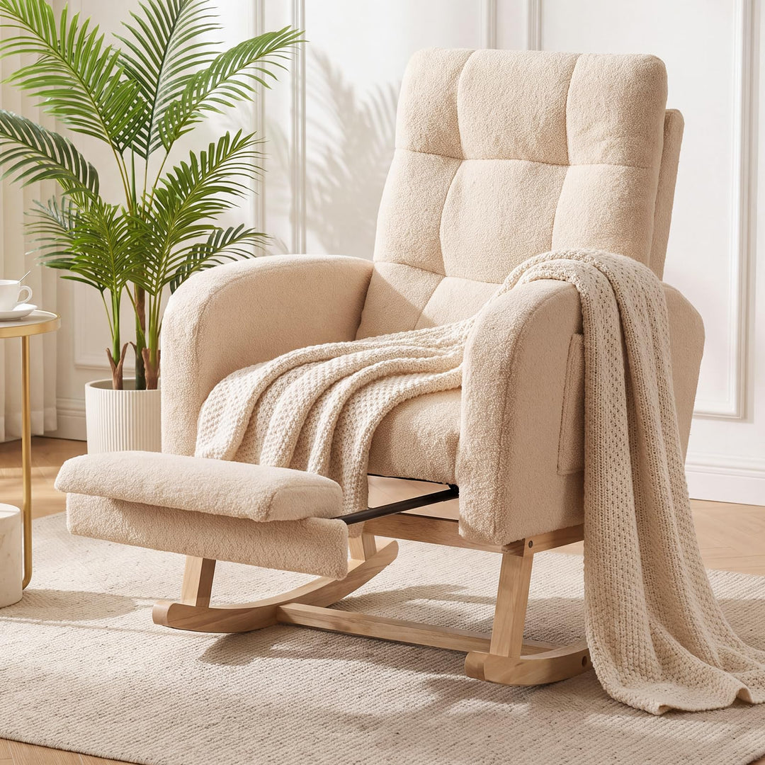 GIANTEX Nursery Rocking Chair, Teddy Upholstered Glider Chair with Footrest