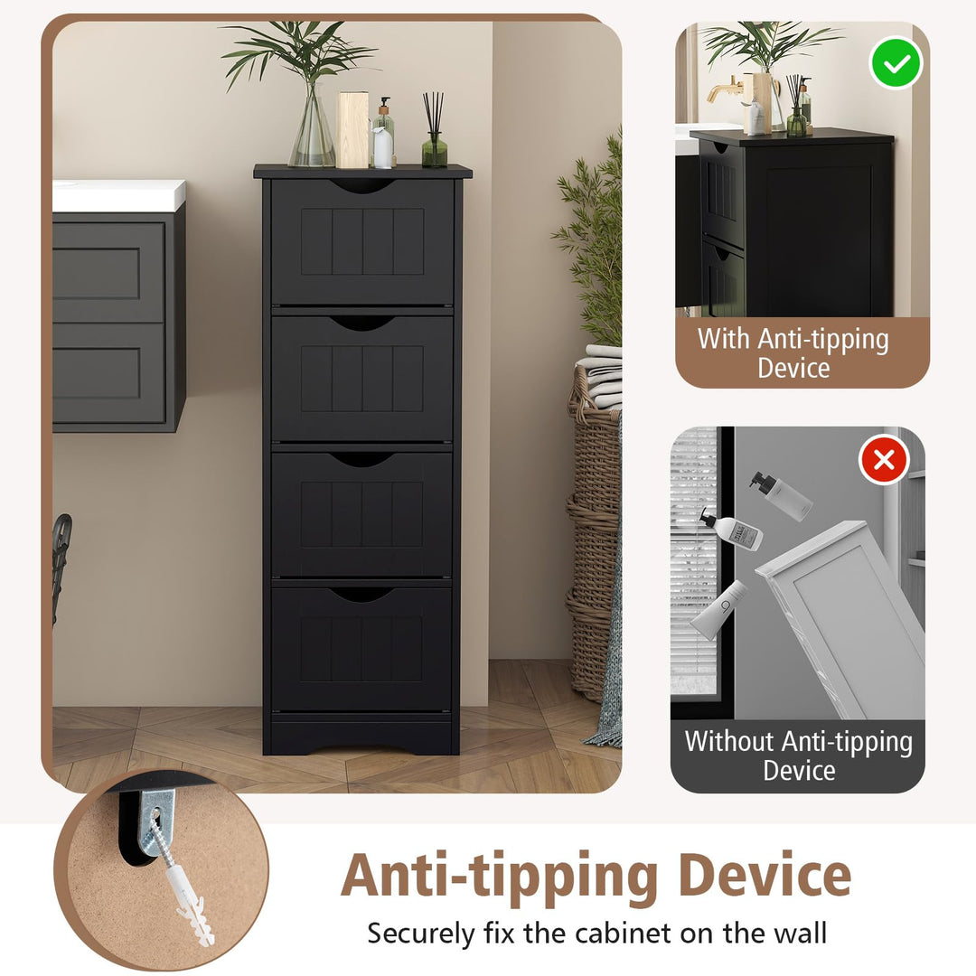 Giantex 32.5” Bathroom Storage Cabinet 4-Drawer Wooden Side Storage Organizer with Anti-Tipping Device