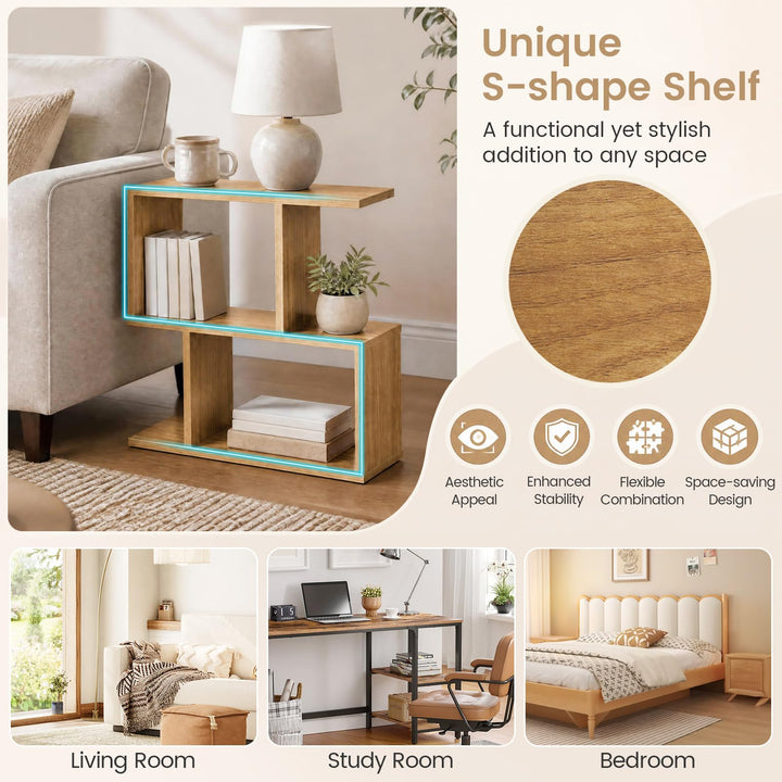 GIANTEX 3-Tier Wood S-Shaped Geometric Bookshelf