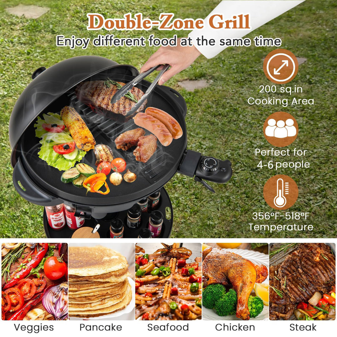 Giantex 1200W Electric BBQ Grills Outdoor Cooking with Lid & Thermometer