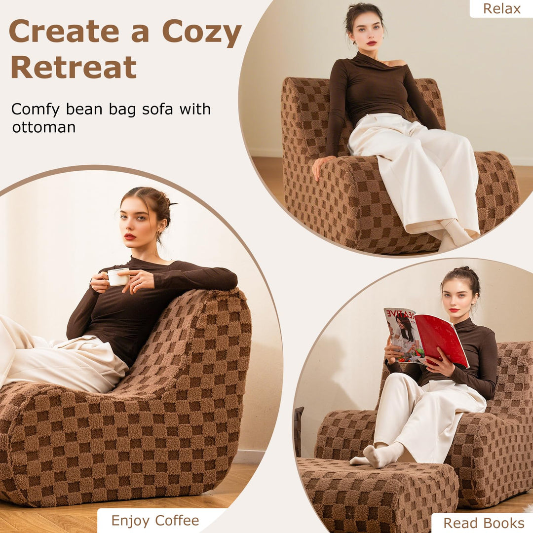 Giantex Bean Bag Chair with Ottoman Comfy Lazy Sofa Chair with One-Piece Foam Filling