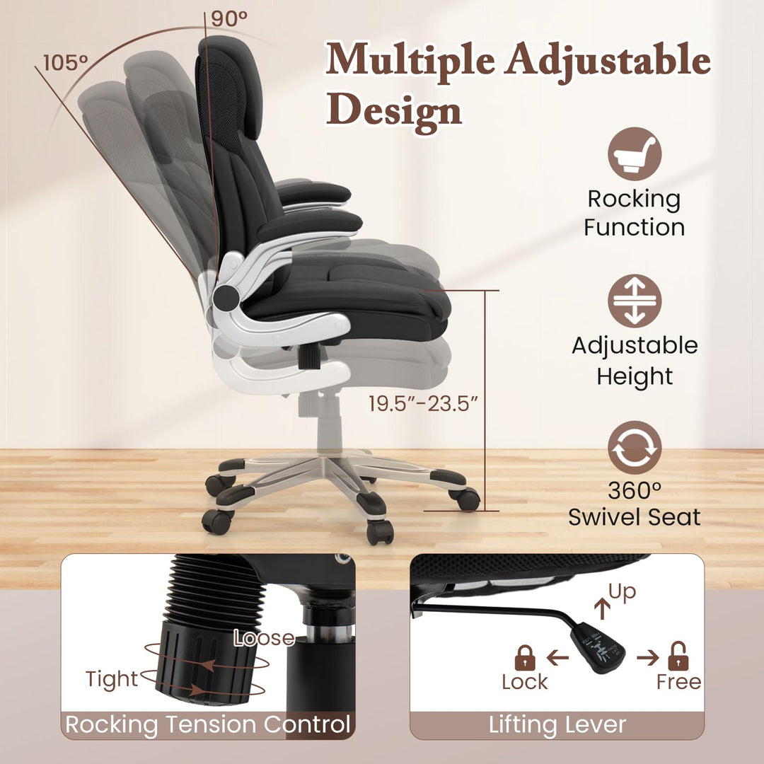 Giantex Executive Office Chair, PU Leather Ergonomic Desk Chair with Flip-up Armrests and Height Adjustable