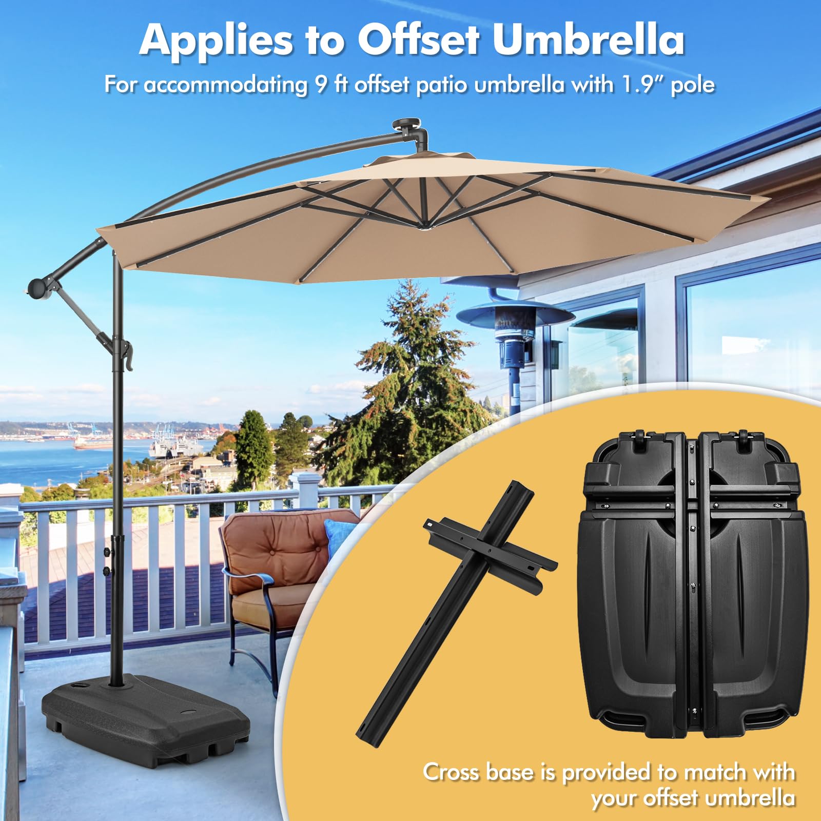 Giantex Offset Patio Umbrella Base - 198 lbs Fillable Cantilever Umbrella Stand with Wheels