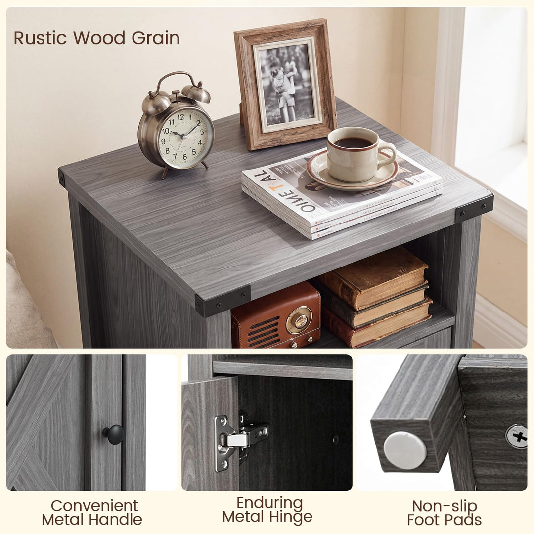 GIANTEX 16" Small Farmhouse Nightstand with Barn Door &amp; Storage Cabinet (1/2)