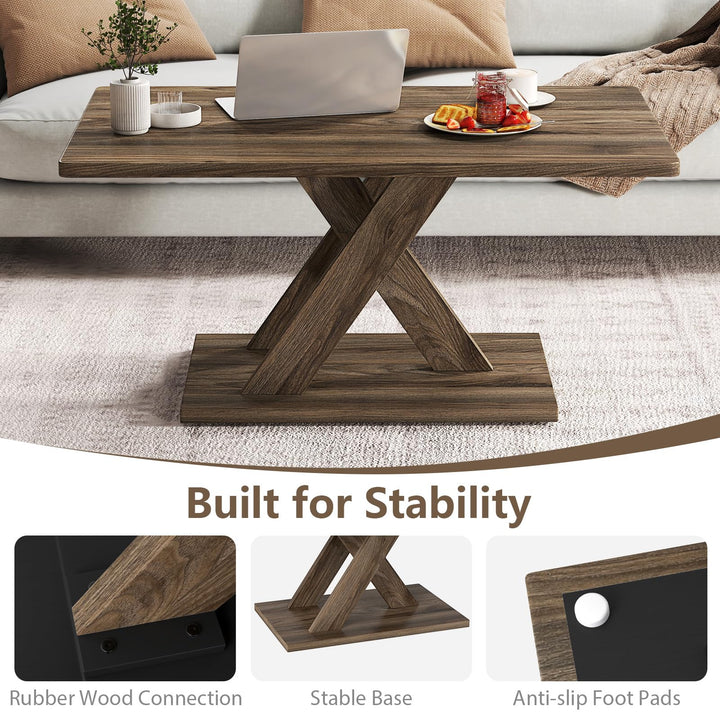Giantex 37.5 Inch Wood Living Room Table with Stable Base & Rubber Wood Connection