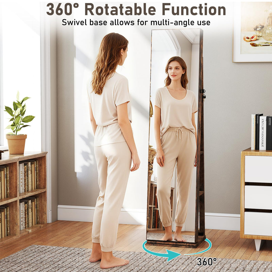 CHARMAID Swivel Jewelry Armoire with Full-Length Mirror & Lighted Makeup Mirror