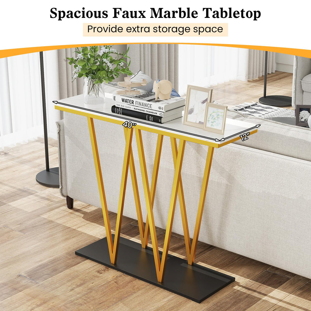Giantex Gold Entryway Table 40 Inch Modern Console Table with Faux Marble Table and Metal Frame