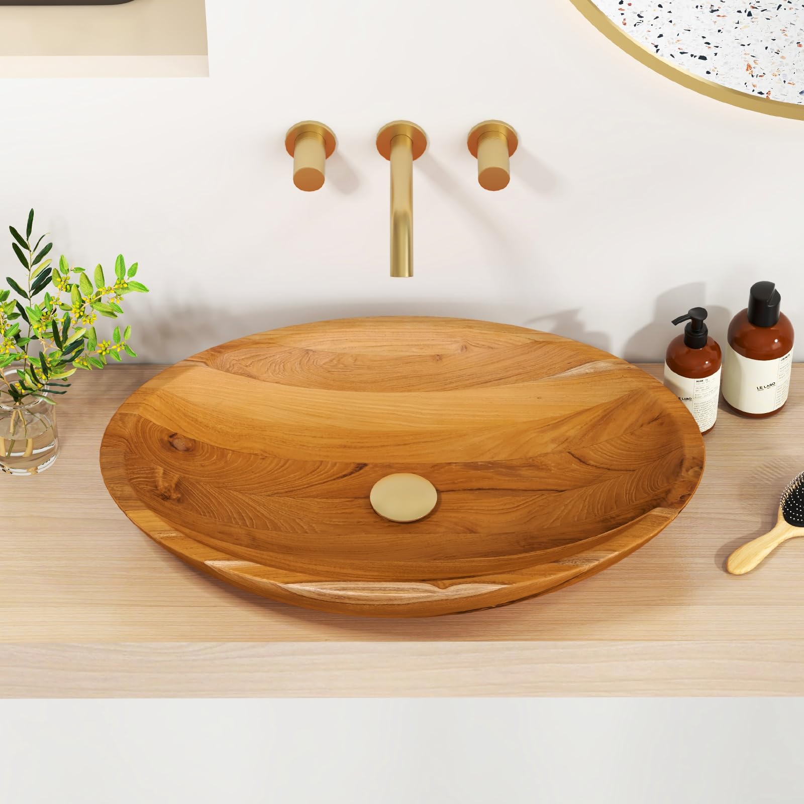 Giantex Teak Wood Vessel Sink - Bathroom Washbasin with Smooth Finish, No Assembly Art Basin (23.5” x 16” x 4.5”)