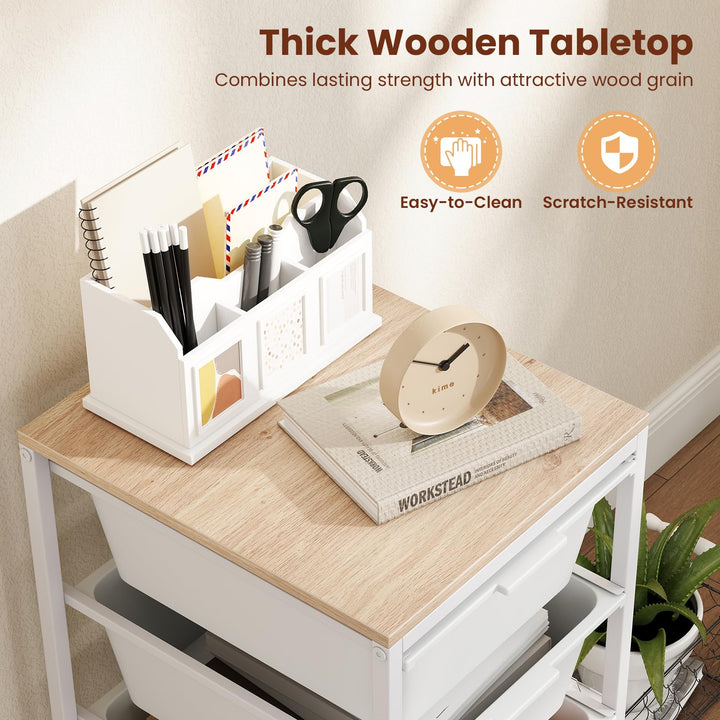Giantex 4-Drawer Rolling Storage Cart Mobile Utility Organizer with Wooden Tabletop and Lockable Wheels