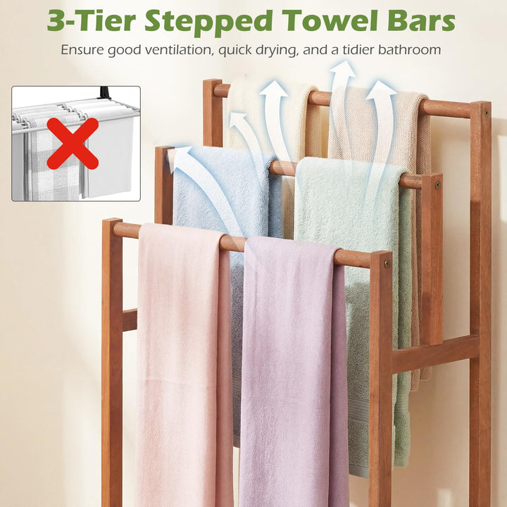 Giantex 3-Tier Freestanding Wooden Towel Rack Stand