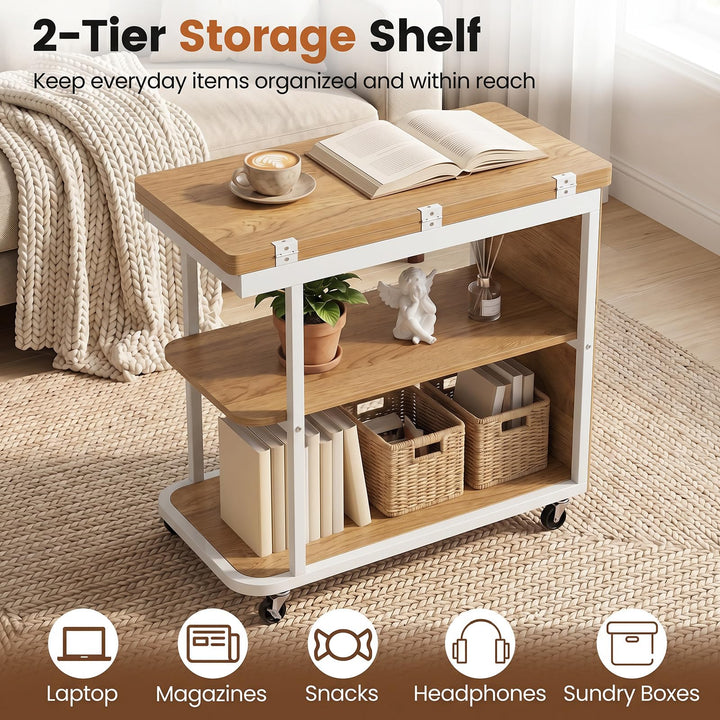 Giantex 3-Tier Mobile Side Table with Foldable Top &amp; Universal Wheels (1/2)