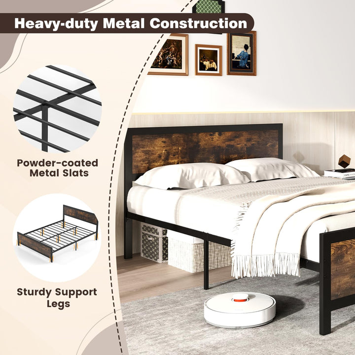 Giantex Metal Full Size Platform Bed Frame with Wood Headboard and Footboard