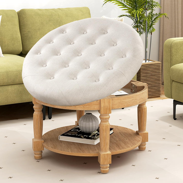 Giantex Large Ottoman Coffee Table - 29 inch Oversized Round Ottoman with Storage Shelf, Flip up Top, Wood Legs