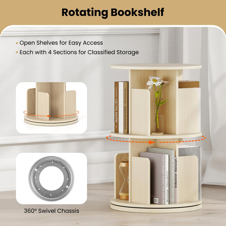 Giantex 2-Tier Rotating Bookshelf 360° Display Rack w/Dividers & Anti-Falling Baffles