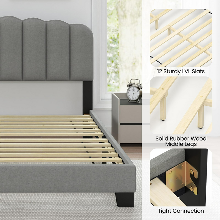 Giantex Queen Bed Frame Linen Upholstered Platform Bed with Adjustable Scalloped Tufted Headboard