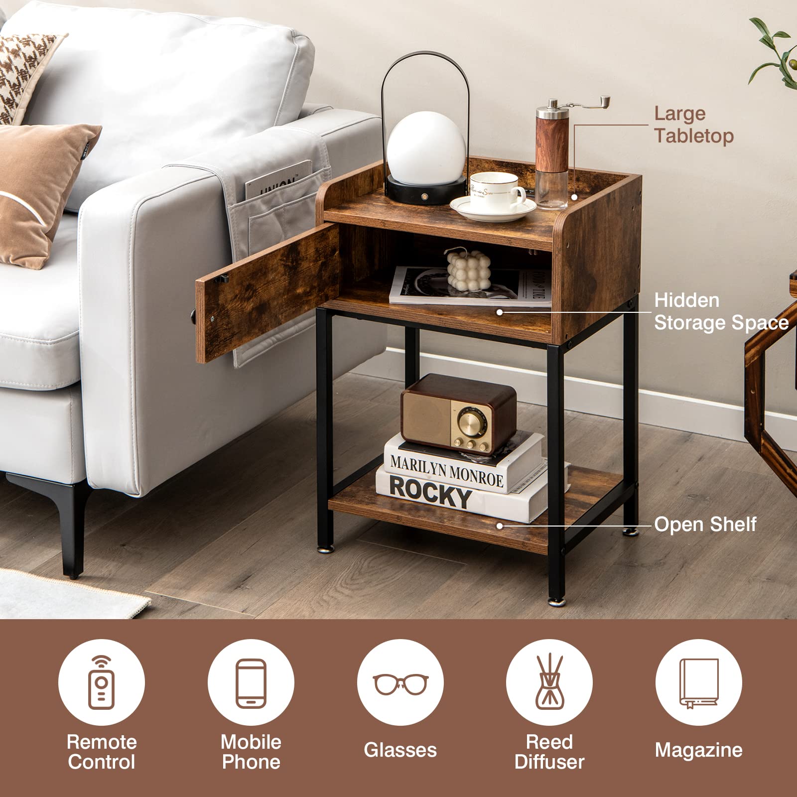 Giantex Nightstand with Charging Station - Sofa Side Table