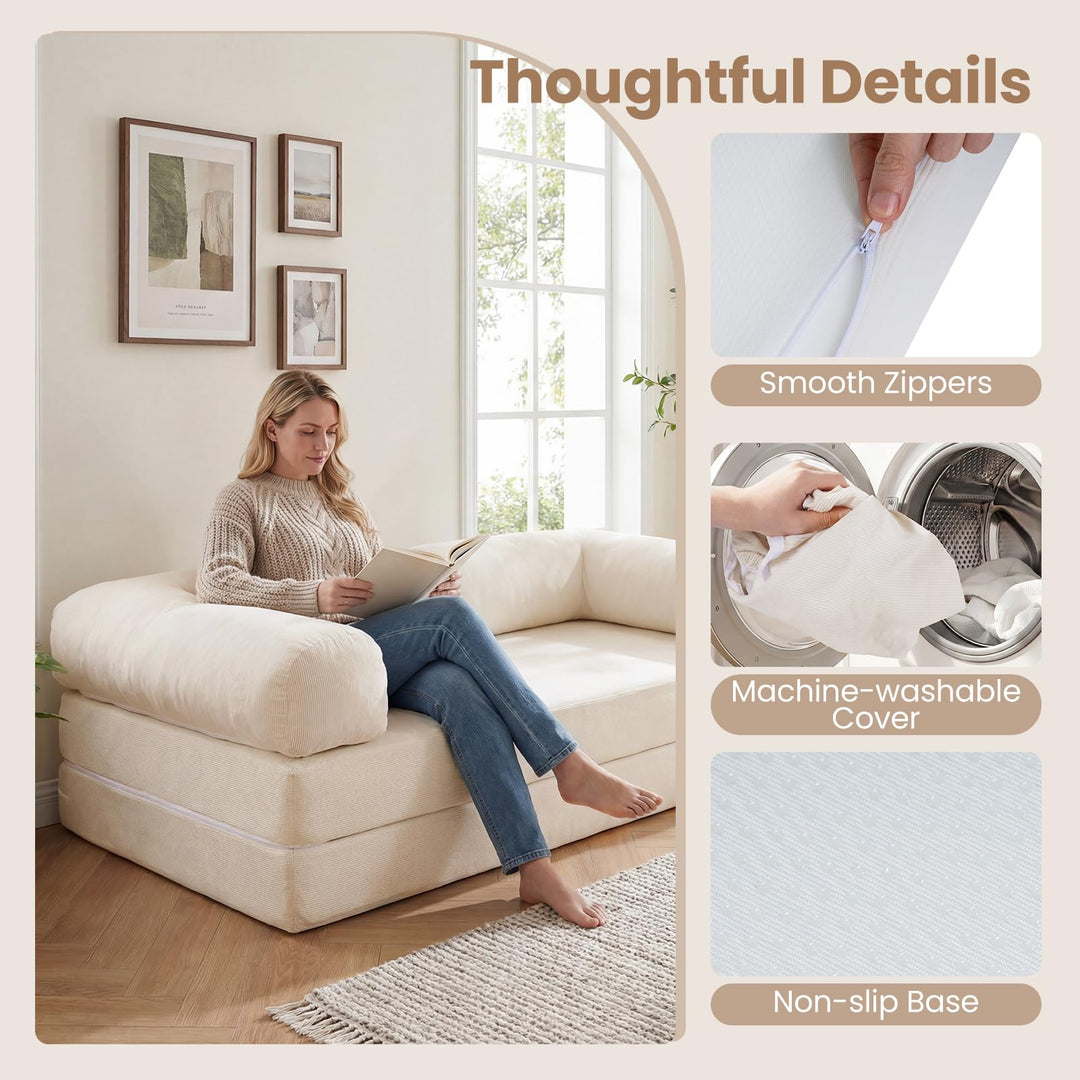 Giantex Folding 4-in-1 Convertible Futon Couch with Comfy Corduroy Cover &amp; L-Shaped Removable Armrests