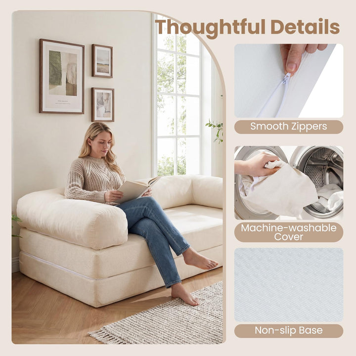 Giantex Folding 4-in-1 Convertible Futon Couch with Comfy Corduroy Cover &amp; L-Shaped Removable Armrests