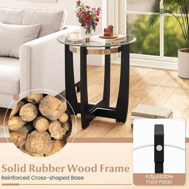 Giantex Round Glass End Table - 24’’ Side Table with Tempered Glass Top