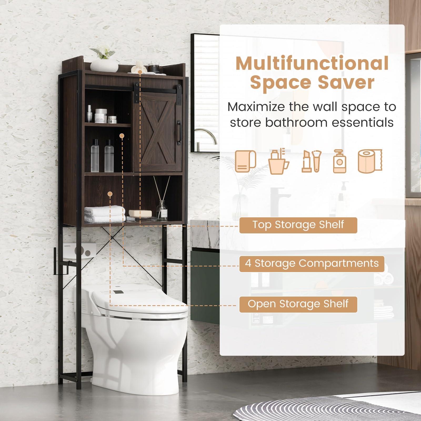 Giantex Over-The-Toilet Storage Cabinet, Freestanding 4-Tier Bathroom Organizer Rack