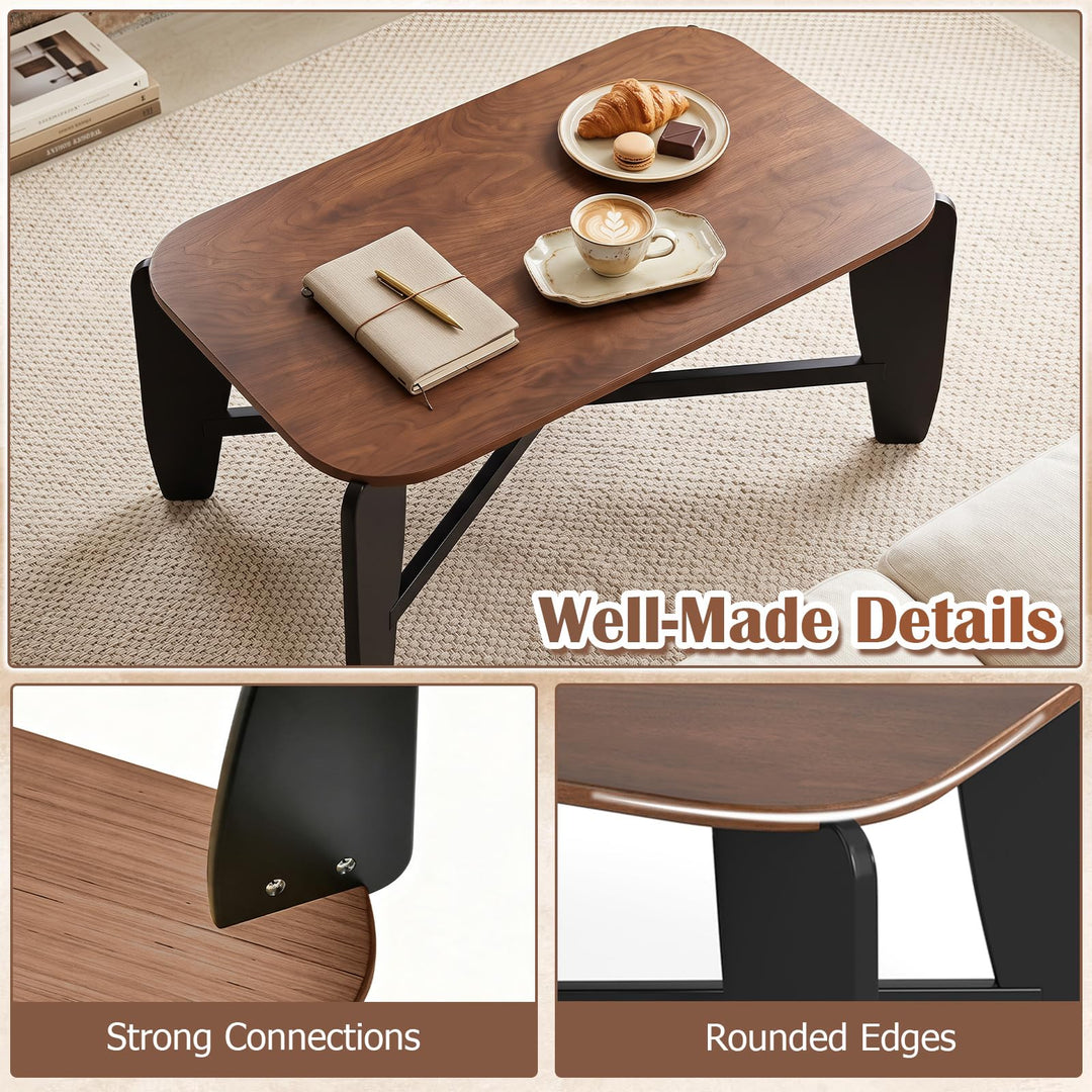 GIANTEX 35.5" Solid Rubber Wood Coffee Table with Round Corners