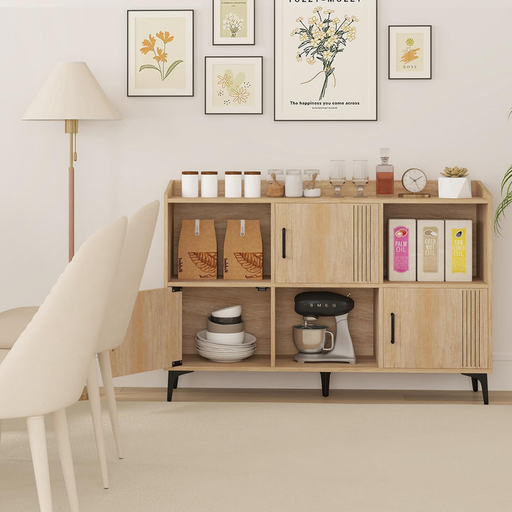 Giantex Storage Cabinet, Sideboard with 3 Doors, 3 Open Compartments, Bookcase with 5 Raised Metal Legs