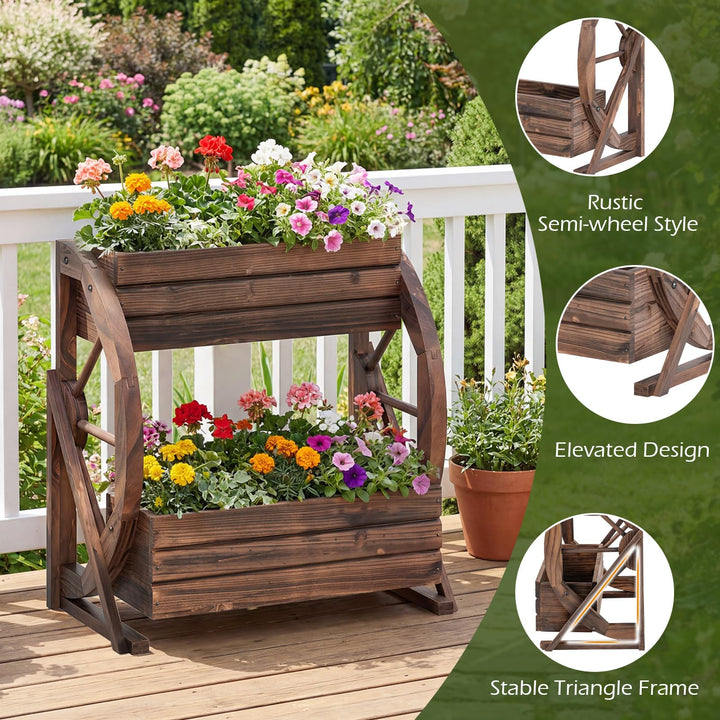 Giantex Wooden Wagon Planter Box for Patio Garden Balcony