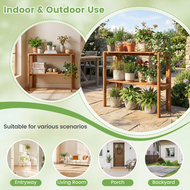 Giantex 2-Tier Solid Wood Foldable Plant Shelf