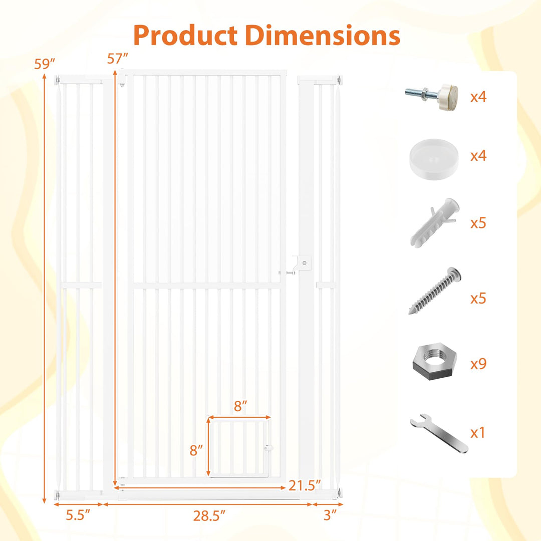 Giantex 59” Extra Tall Pet Gate Heavy-Duty Metal Cat Gate with Wide Opening